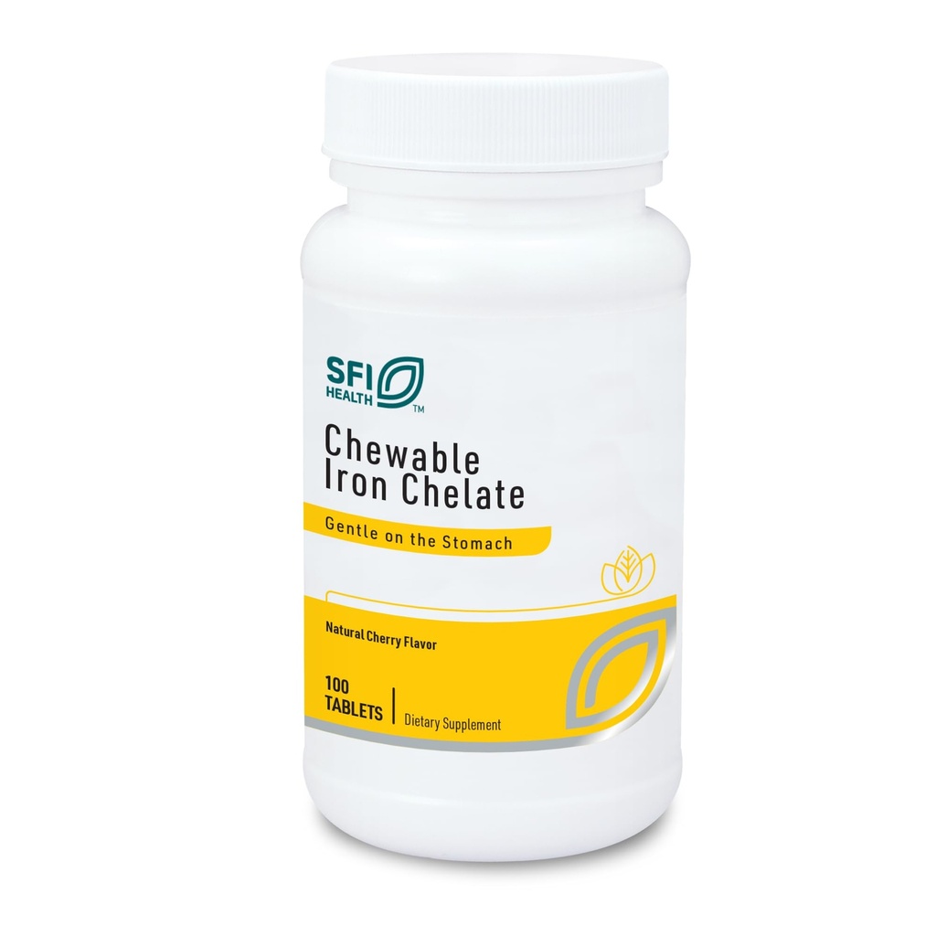 Klaire Labs SFI Health Chewable Iron Chelate - 30 מיליגרםs Elemental Iron, Easy on the Stomach & Hypoallergenic, Natural Cherry Flavor (100 טבליות)