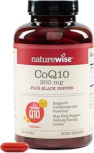 NatureWise CoQ10 200 מ"ג + Black Peppergels - High Absorption Coenzyme Q10 + Black Pepperant לבריאות הלב + אנרגיה סלולרית - טבעוני, non-GMO, Gluten-Free - 200 Count[200-Day Supply]