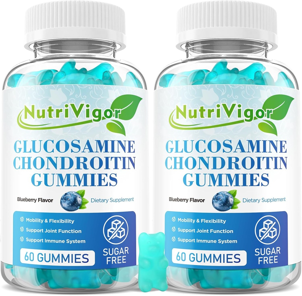Glucosamine Chondroitin Gummies, תוספת תמיכה משותפת תוספי MSM & Elderberry, תוספת תמיכה משותפת למבוגרים, גברים ונשים, Blueberry Flavor, 120 הרוזן