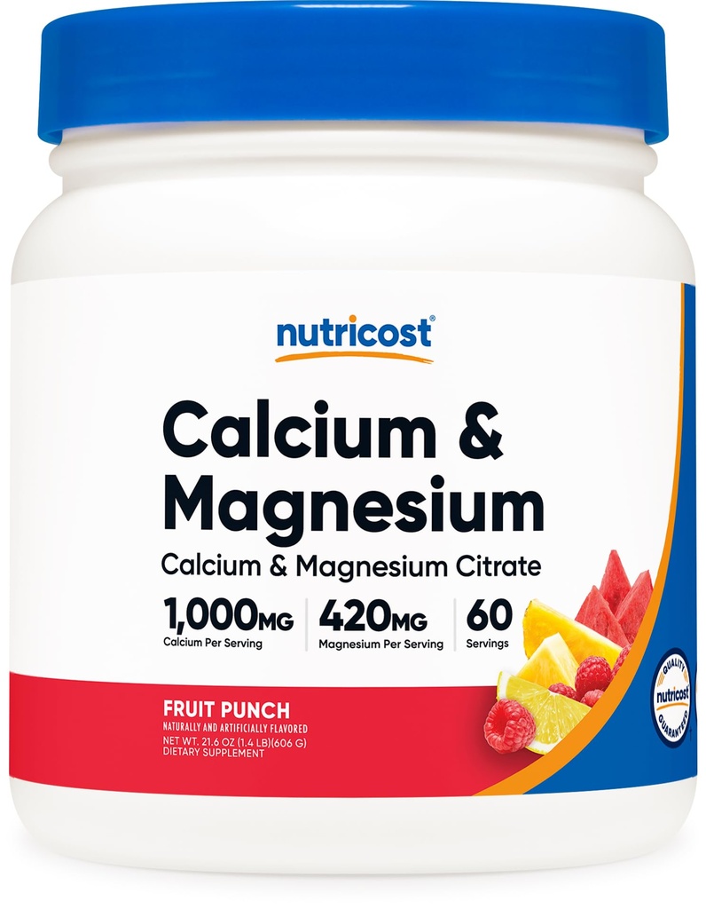 אבקת Calcium Magnesium (Fruit Punch, 60 משרתים) - תמיכה העצם, non-GMO, Gluten Free (מ Calcium Citrate ו Magnesium Citrate)