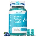 חניכיים ביוטין עם Collagen & Keratin for Hair Nails - תמיכה שיער וציפורני חזק יותר, נשים גברים, ילדים - 60 חניכיים Blueberry פלבדור