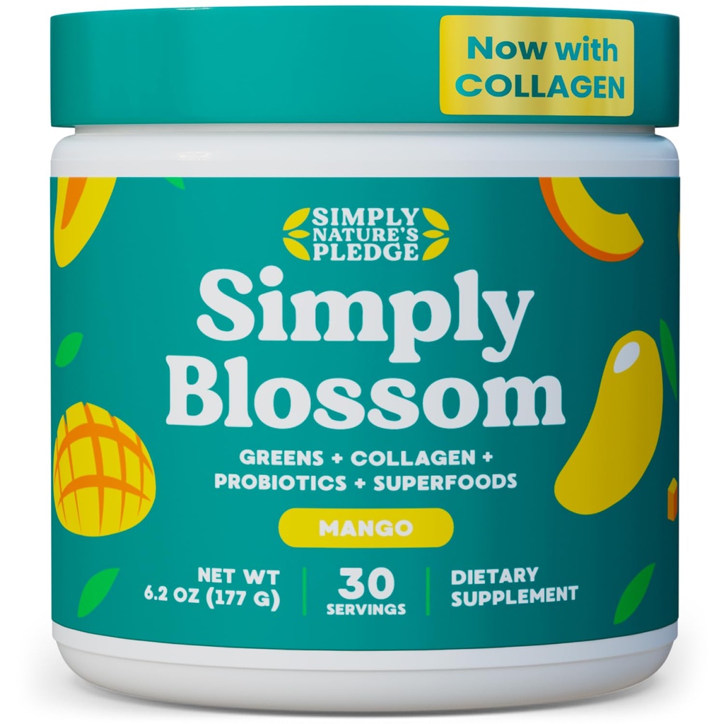 פשוט פריחה תזונה יומית ירוק & Superfood אבקת + Collagen + Probiotics עבור בריאות העיכול של נשים ו Bloating הקלה. Help Your Health Bloom - 30 Day Supply