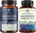 Magnesium Glycinate 400 מ"ג (120ct) & Magnesium Citrate 500 MG (120ct) | High Absorption, Calm, מרגיעה, עיכול ותמיכה שרירים | Non-GMO Magnesium Complex Bundle