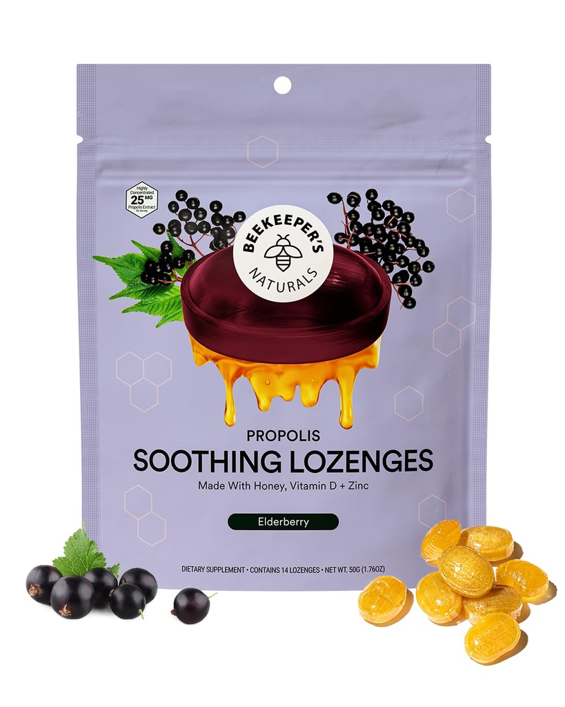 הטבעיות של Beekeeper Soothing Honey Elderberry Cough Drops Immune תמיכה עם ויטמין D, Zinc ו Propolis גרון soothing Lozenges, 14 Ctt Drops Immune תמיכה עם ויטמין D, Zinc ו Propolis גרון soothing Lozenges, 14 Cttt