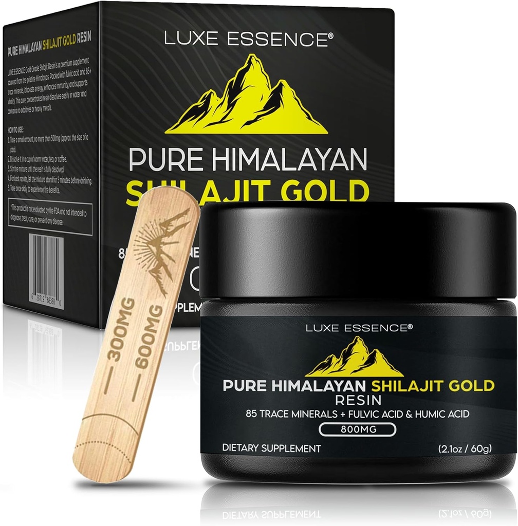 Pure ההימלאיה האורגנית Shilajit Resin | 800mg Potency Gold Class | מקור טבעי של Fulvic Acid & Trace מינרלים