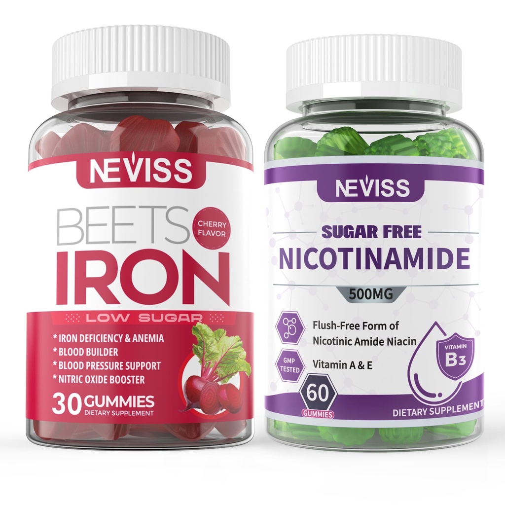 NEVISS טבעוני תוספת ברזל, Gentl Iron + סוכר חינם Nicotinamide 500mgmies