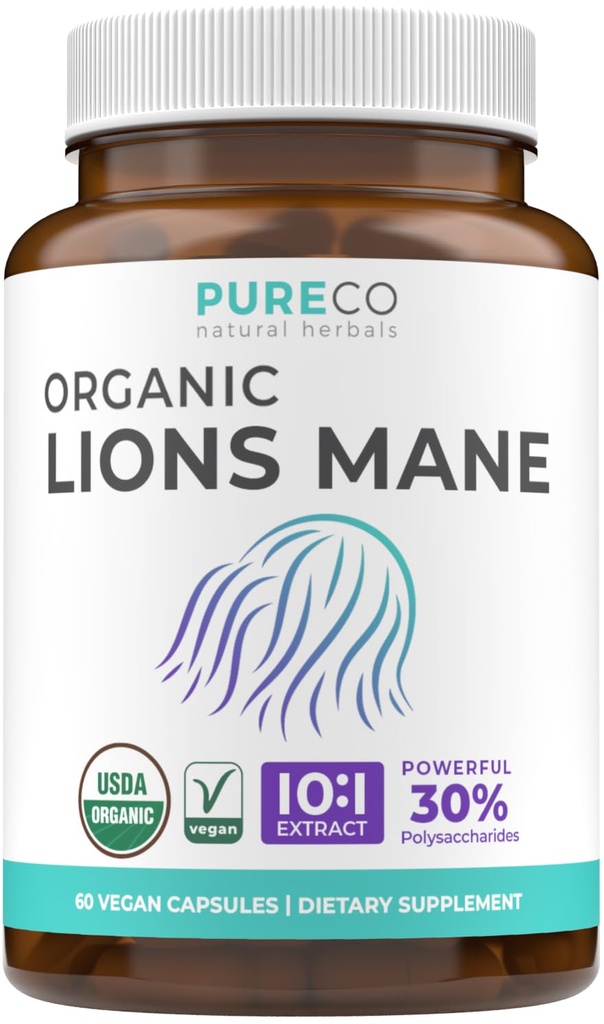 אריות אורגניות Mane תוספי כמוסות - USDA אורגני Mushroom קפסולות עם 1000 מ"ג אריה 10:1 לחלץ עם 30% Polysaccharides - טבעוני ולא GMO (1 חודש אספקה)