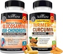 BioSchwartz Turmeric Curcumin עם Black Pepper לחלץ 1500 מ"ג תרכובת (1 חודש אספקה) פלוס Glucosamine Chondroitin MSM משולש כוח משותף תוספת (1 חודש אספקה)