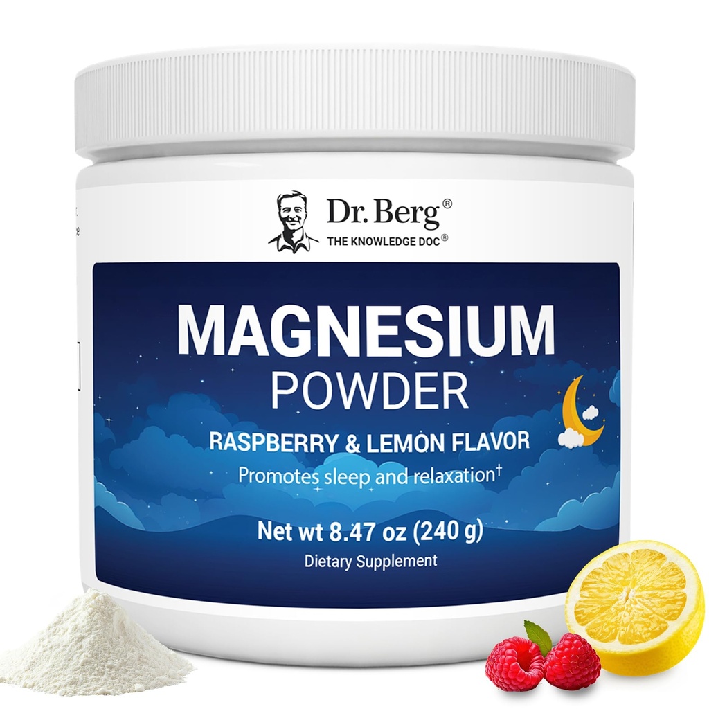Dr. Berg Magnesium Glycinate אבקת עבור שינה, הירגעות, & Stress הקלה - עכשיו כולל ויטמין D3 & Zinc - Delicious Raspberry & Lemon Flavor (50 המשרתים) אבקת מגנזיום - אבקת משקאות מגנזיום