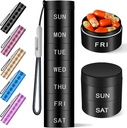 Aluminium Travel Pill מארגנת, Weekly Metal Pill Case,Pill Holder, Moisture Proof Water Proof® Daily Pill Box 7 Day, Large Pill Container to Hold ויטמינים,Medication, Supplements【 Black】