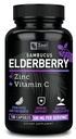 Zeal Naturals Max Power Elderberry קפסולות + Zinc + ויטמין C | 500 מ"ג עבור מערכת החיסון תמיכה עם Black Sambucus Elderberry | 100 Count | 3in-1 תמיכה עבור מבוגרים