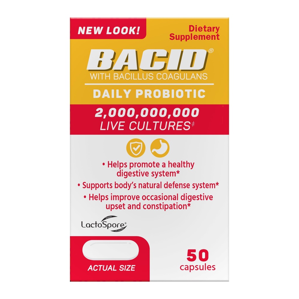 Bacid Daily Probiotic עם Bacillus Coagulans, 50 Count, Digest תוספת כדי לשפר את ההסכמה Occasional