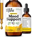Wild & Organic Mood Support Drops - Good Mood Supplements w/Ashwagandha Root & Rhodiola Rosea - טיפות נוזליות טבעיות לאנרגיה חיובית - Calm ותוספים לנשים וגברים - 2 oz