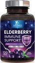 Elderberry Immune Support 1200mg - Daily Immune Support for Adults with Concentrated Sambucus Black Elderberry לחלץ - תוספת ויטמין Antioxidant, Gluten Free, בבקבוק בארה"ב - 120 קפסולות