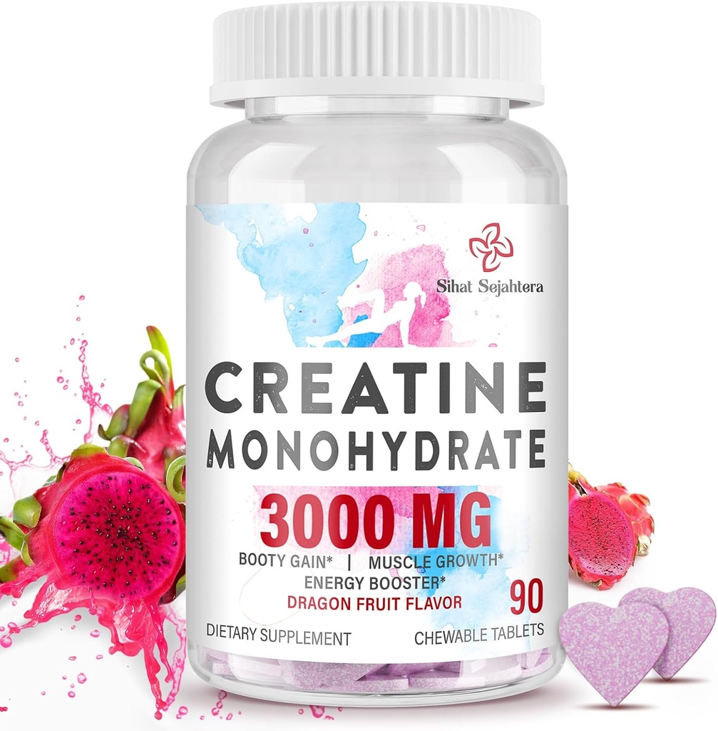 3000 MG Creatine Monohydrate עבור נשים וגברים, קראטין גלולות עם BCAA & hydrolyzed Collagen Creatine צ 'יפס טבליות עבור ביצועים & התאוששות, כוח, פרי הדרקון, 90 טבליות