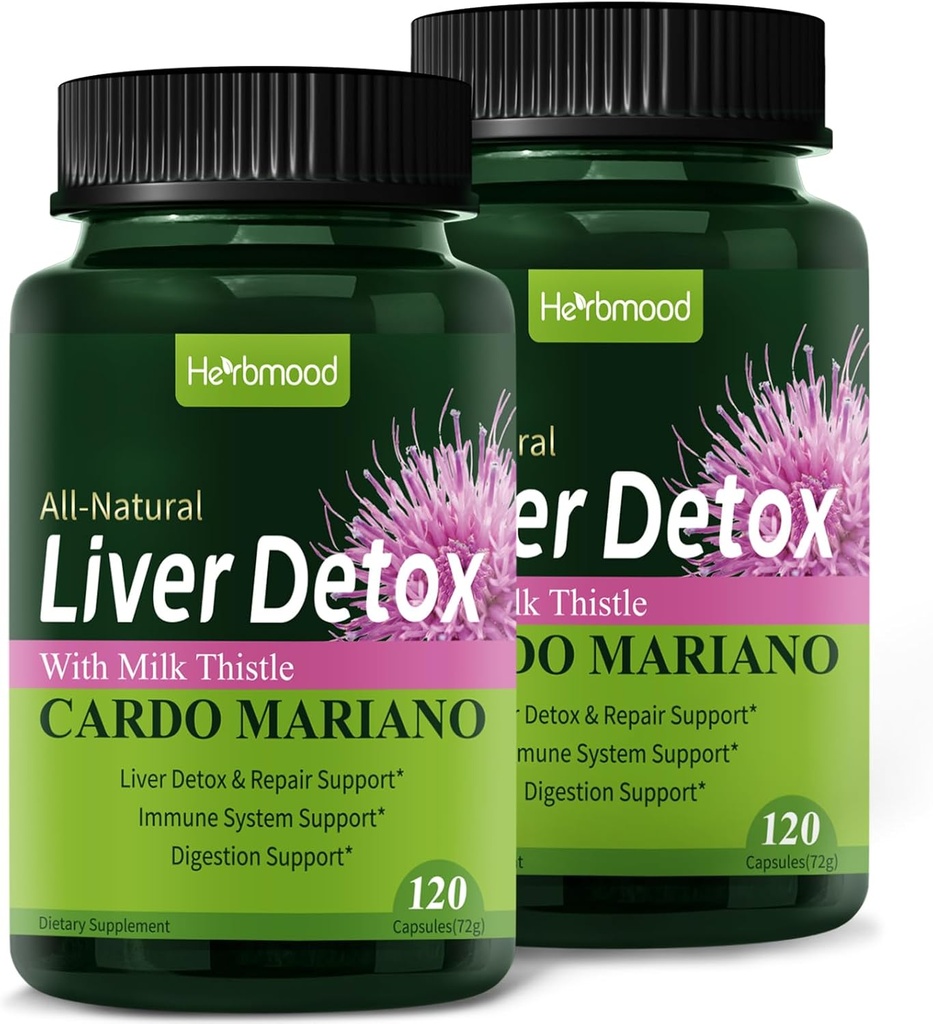 Herdmood Silymarin Milk Thistle Liver Detox קפסולות עבור Fatty Liver, Alcachofa y Cardo Mariano con Silimarina para el Higado Graso, Liver ניקוי של Detox & תיקון פורמולה w/Artichoke Extract. 240 מדינות
