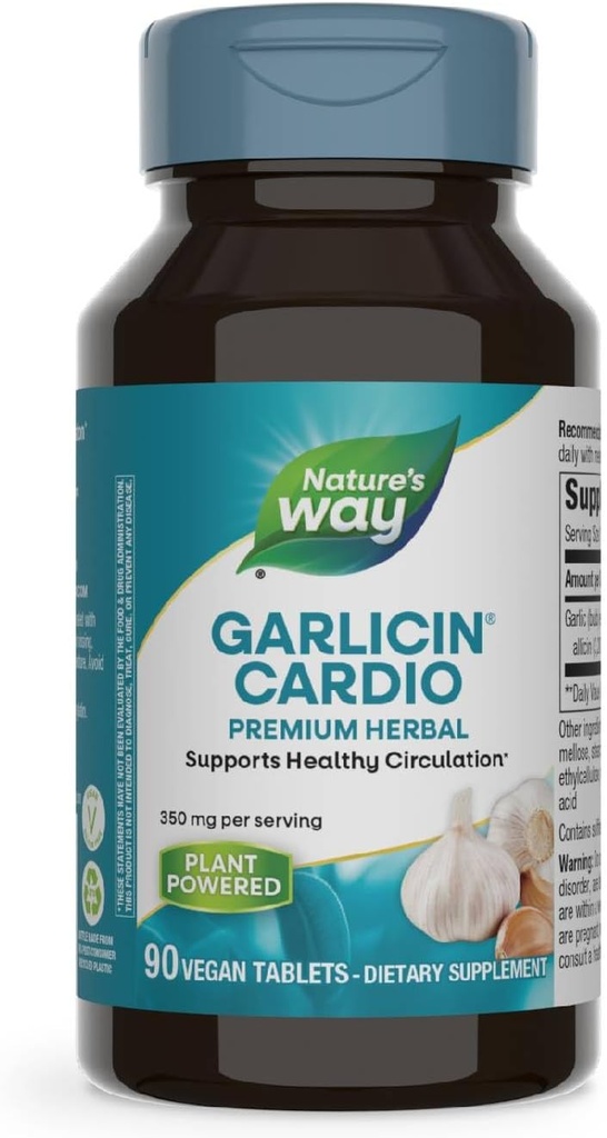 הדרך של הטבע Garlicin Cardio Premium Herbal Healthy Circulation תמיכה * 350 מ"ג ל-90 טבליות