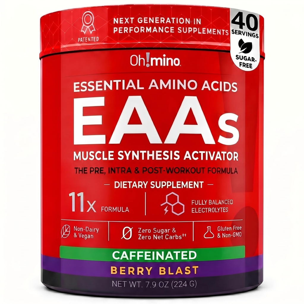 תוסף Amino Essential Acids ברי Blast, אבקת קפאין כל 9 EAAs, BCAAs ואת Amino המושלם עבור Workouts, Amino Energy, וכדי לבנות שריר, לשחזר מהר יותר.