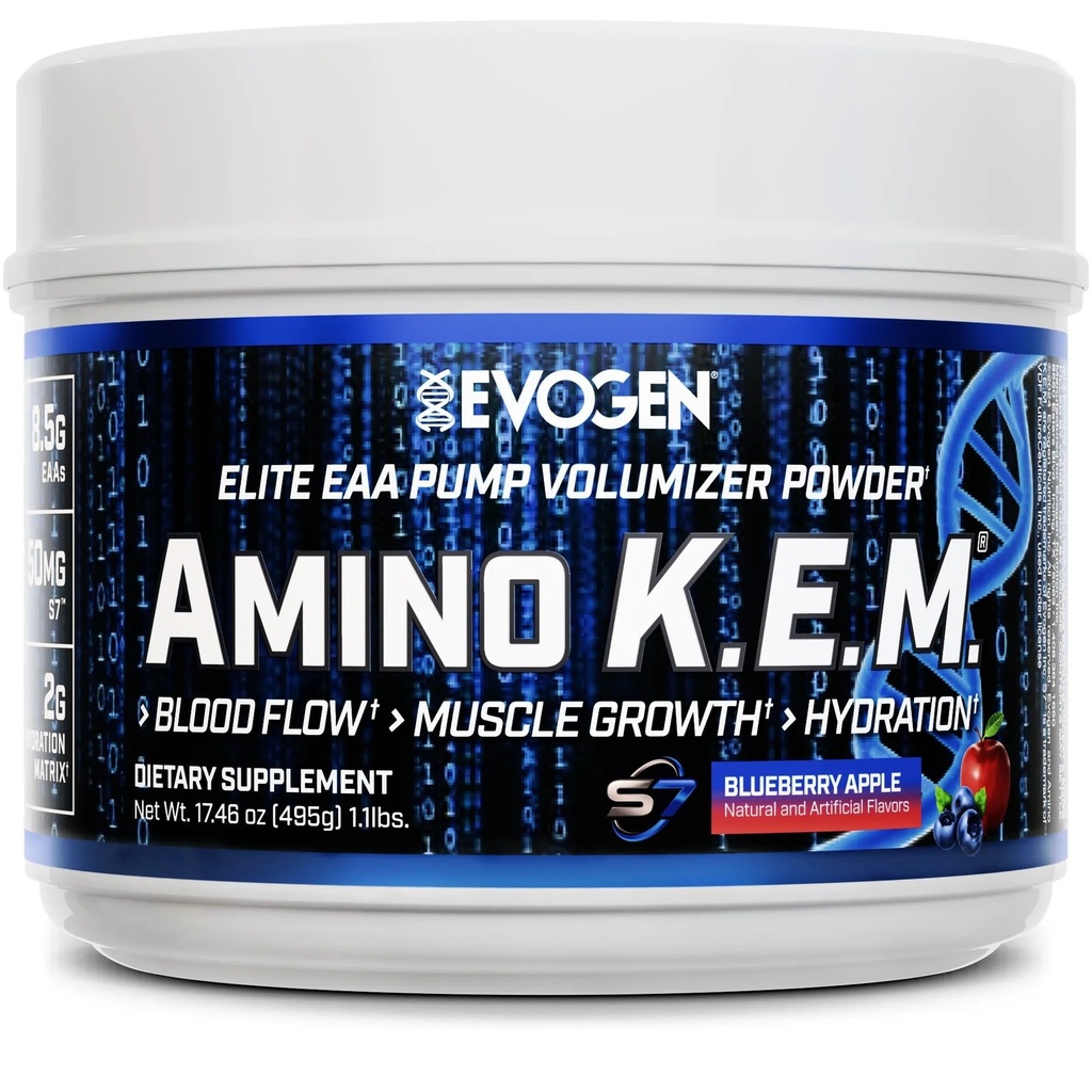 Evogen Amino K.E.M. - EAA & BCAA אבקת משאבה Volumizer | BCAAs Amino Acids תוספת של זרימת דם, צמיחה שרירים, הידרציה | Blueberry Apple | 30 משרתים