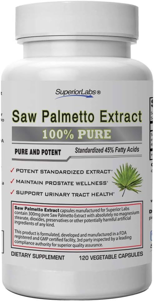 מעבדות עליונות - Saw Palmetto Extractt nonGMO, Non Synthetic - 300 מ"ג Dosage, 120 קפסולות ירקות - תומך Urinary Tract Flow & Frequency