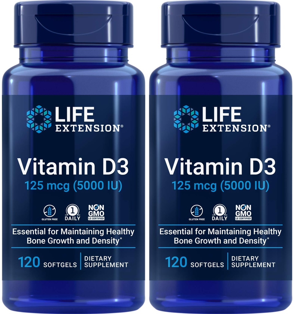 ויטמין D3 5000 IU, 120 Softgels (Pack of 2)