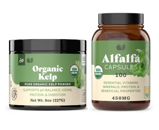 אבקת Kelp אורגני 8oz & Pure אלפאפללה 100 קפסולות Bundle
