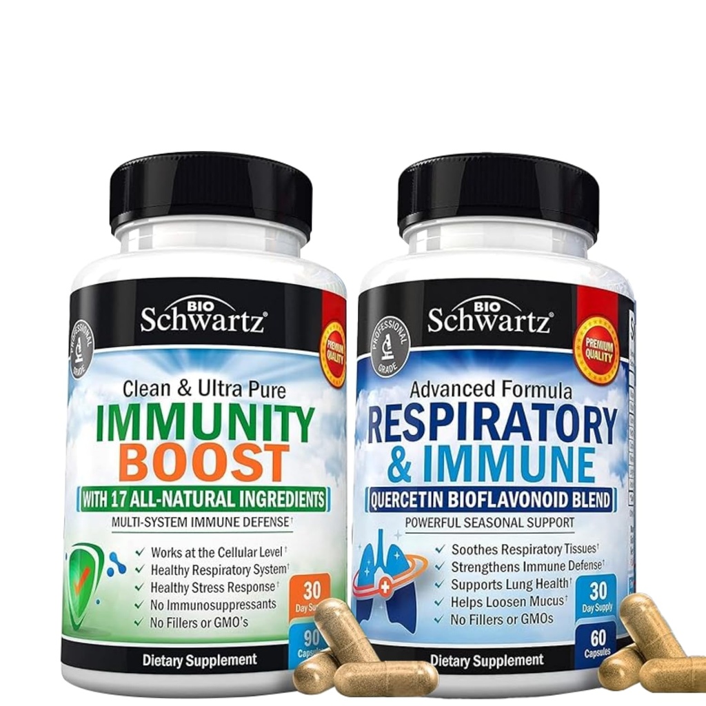 BioSchwartz Respiratory & Immune Lung תמיכה תוסף עם Quercetin (1 חודש אספקה) בנוסף 17 ב 1 Immune תמיכה תוספת עם Antioxidants (1 חודש אספקה)