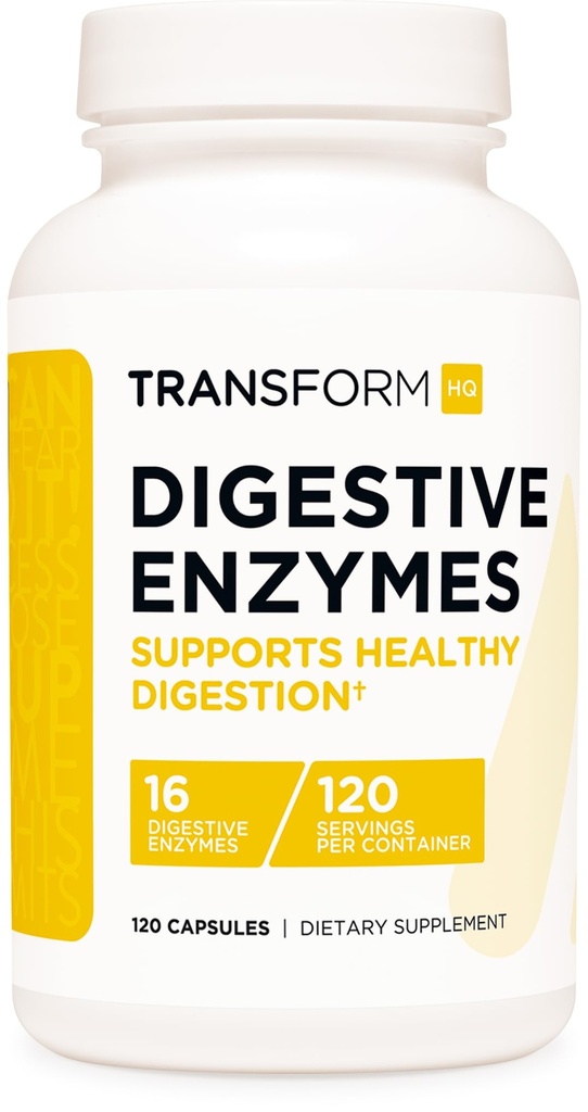 TransformHQ Digestive Enzymes תוספת (120 קפסולות) - 16 Enzymes, תמיכה בריאה