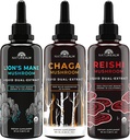 Naturealm Lion's Mane, Reishi, & Chaga Mushroom Extract - Fitogen Stack for Focus, Immunity, Longevity, Gut Health, Anti-Aging, Energy, Healing, & More - נוזל אורגני טיפות - 50 mL כל אחד (3 Pack)