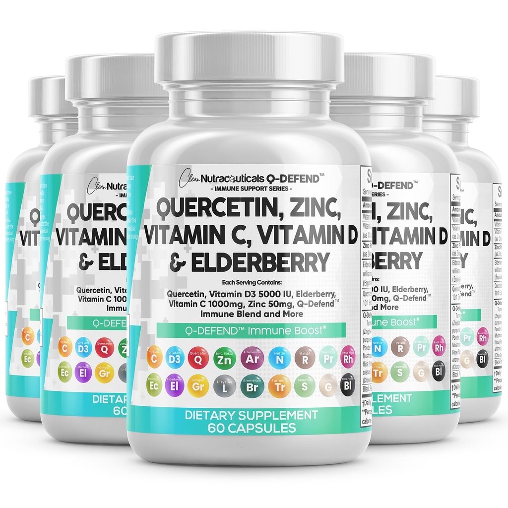 ניקוי Nutraceuticals Quercetin Zinc ויטמין C ויטמין D Bromelain Elderberry - Lung Immune Support Adults with Artemisin, Sea Moss, Echinacea, Allergy Relief (60 Count)