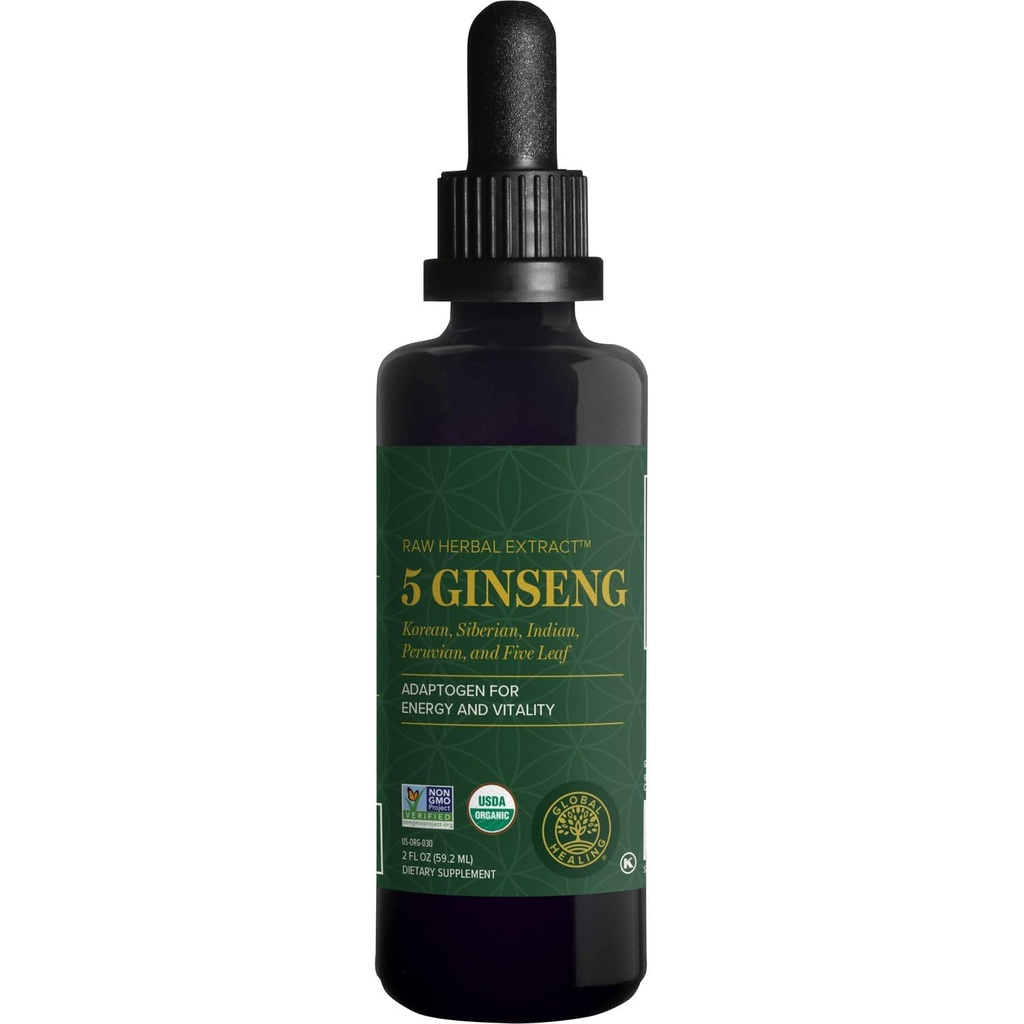 Global Healing Center - Geneseng - אורגני Raw Herbal Extract - נוזל Panax תוספת טיפות לקדם אנרגיה - קוריאני וסיביר ג'ינסנג תוספת, Maca, Ashwagandha - non-GMO - 2 Fl Oz Oz