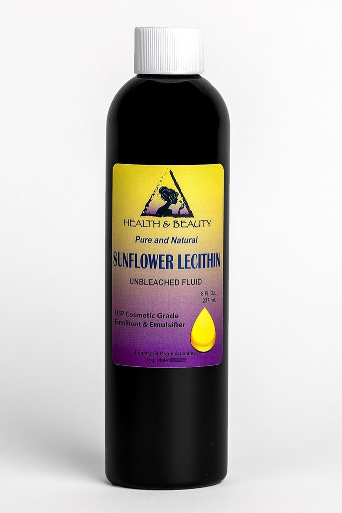 Lecithin Sunflower Unbleached Fluid נוזל Emulsifier Emollient Stabilizer טהור 8 oz