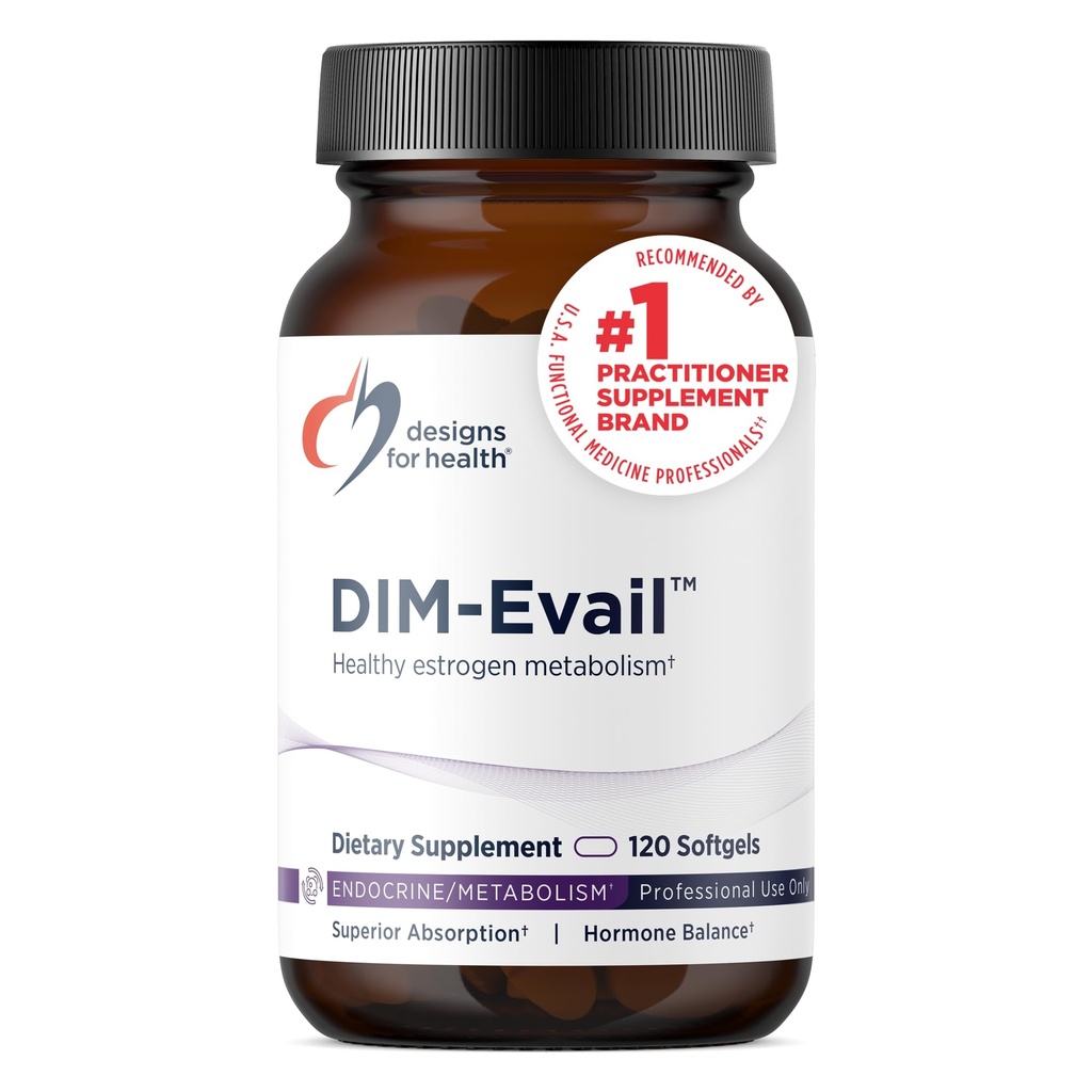 עיצובים לבריאות DIM-Evail - 100 מ"ג DIM תוספת משופרת Absorption Diindolylmethane - תמיכה ב- Estrogen Metabolism & Women's Health - Non-GMO & Soy-Free (120 Softgels)