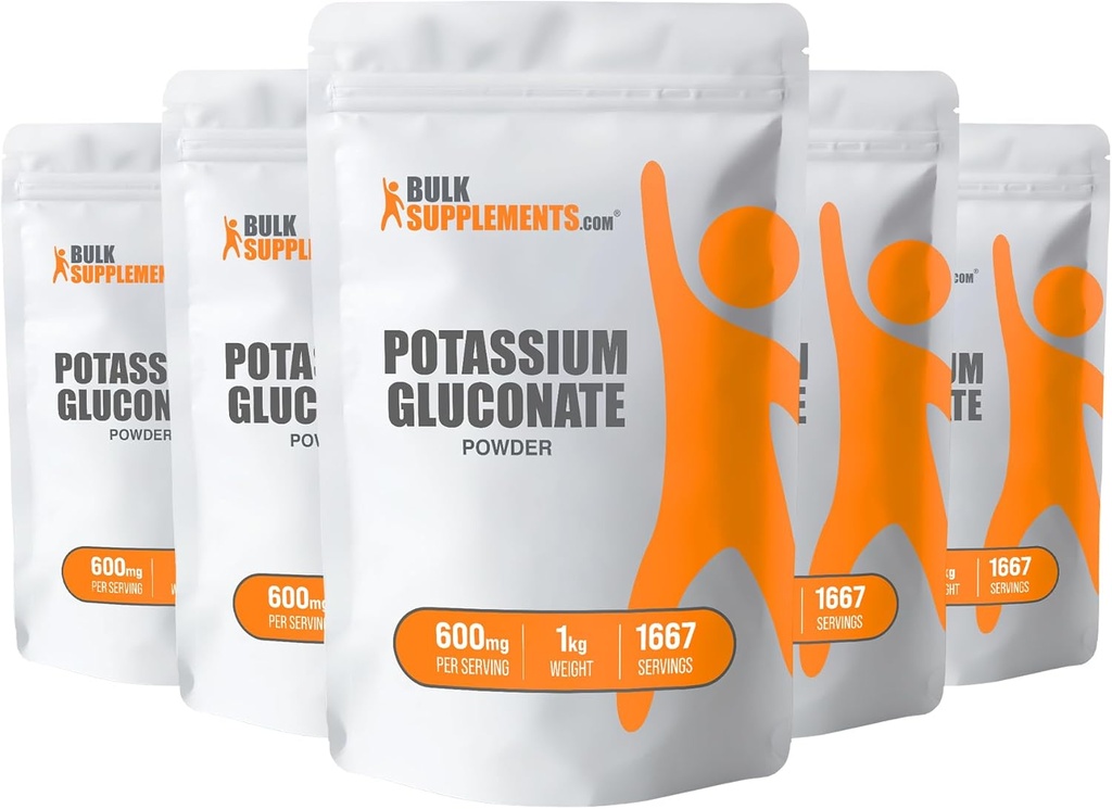 BulkSupplements.com Potassium Gluconate אבקת - תוספי Potassium, מינרלים תוספת - Gluten Free, 600 מ"ג עבור שירות, 5kg (11lbs) (Pack of 5)