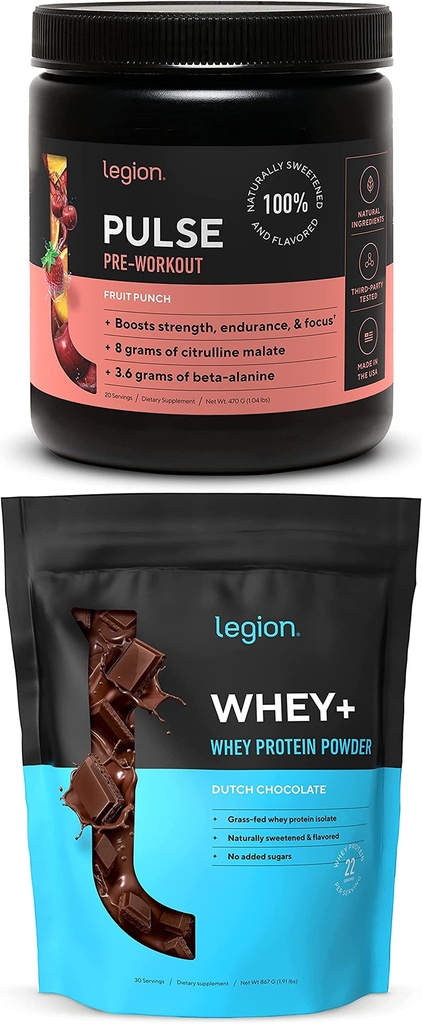 LEGION Pulse Pre Workout תוסף (Fruit Punch) Whey חלבון אבקת שוקולד - Whey+ Isolate אבקת חלבון