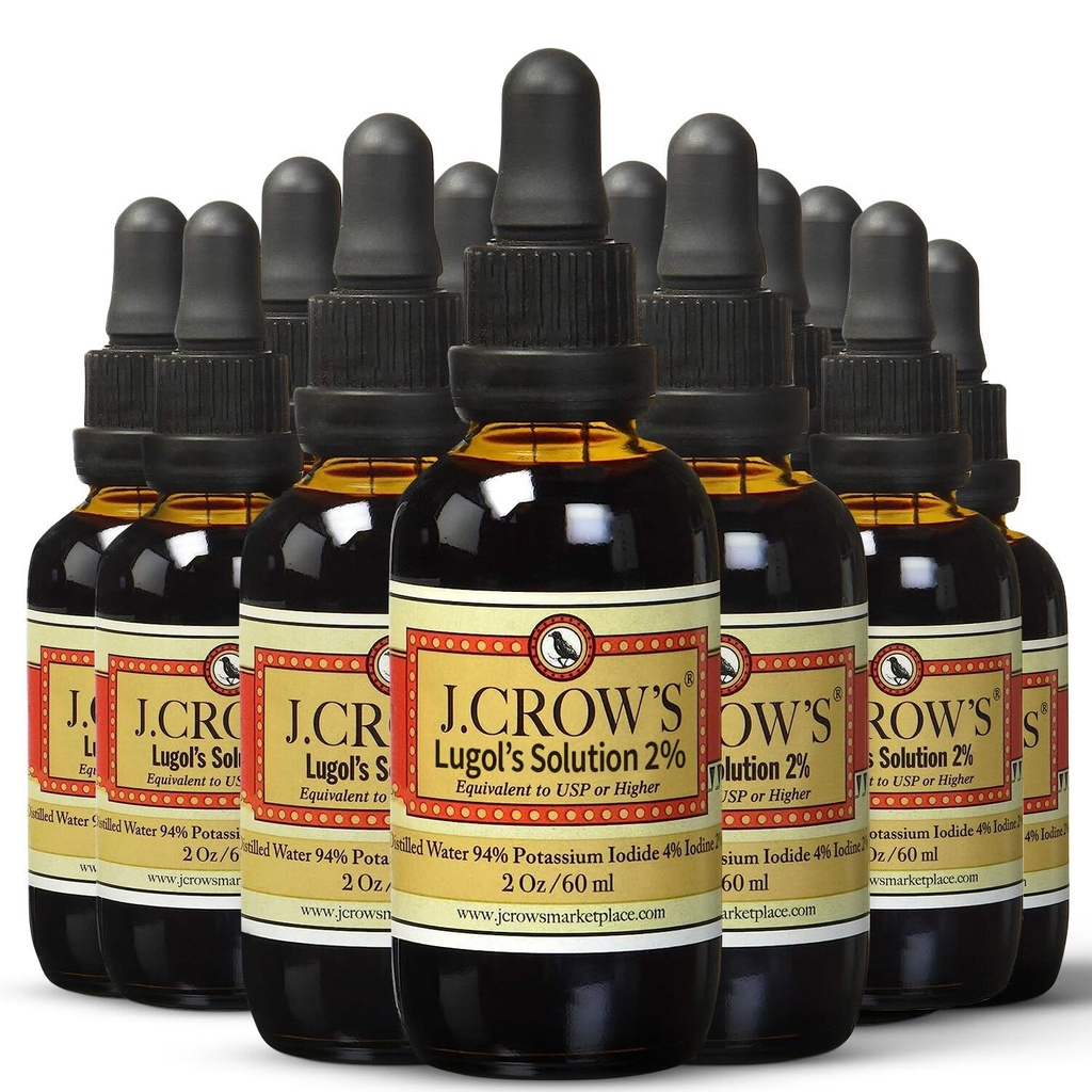הפתרון של Iodine 2% 2 oz (12 בקבוקים) - Premium Iodine & Potassium Iodide נוזל, Gluten &, אלכוהול חינם טבעי תמצית, לא Expiration