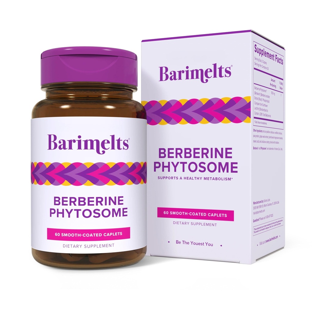 Barimelts Berberine Phytosome 550 מ"ג עבור משתמשי GLP-1 ו-Bariatric חולים - תמיכה מטאבוליזם - 60 Smooth-Coated Caplets (1-Month Supply)