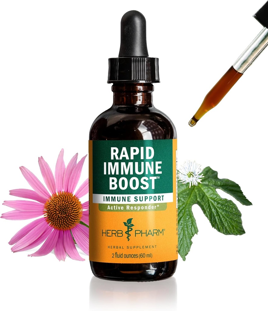 Herb Pharm אורגני מהיר Immune Boost: Fast-Absorbing Tincture for Adults, Echinacea Tincture with Goldenseal, ג'ינג'ר & Elderberry, Immune Support Supplement & Wellness Aid, 2 Oz
