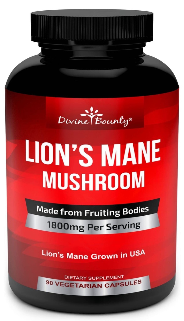 אריה אורגני Mane Mushroom קפסולות - 1800 מ"ג Strongest Lion's Mane Mushroom תוסף - Non-GMO Lions Mane Extract - Nootropic Brain Supplement - Brain & Immune Support - 90 Vegetarian Caps