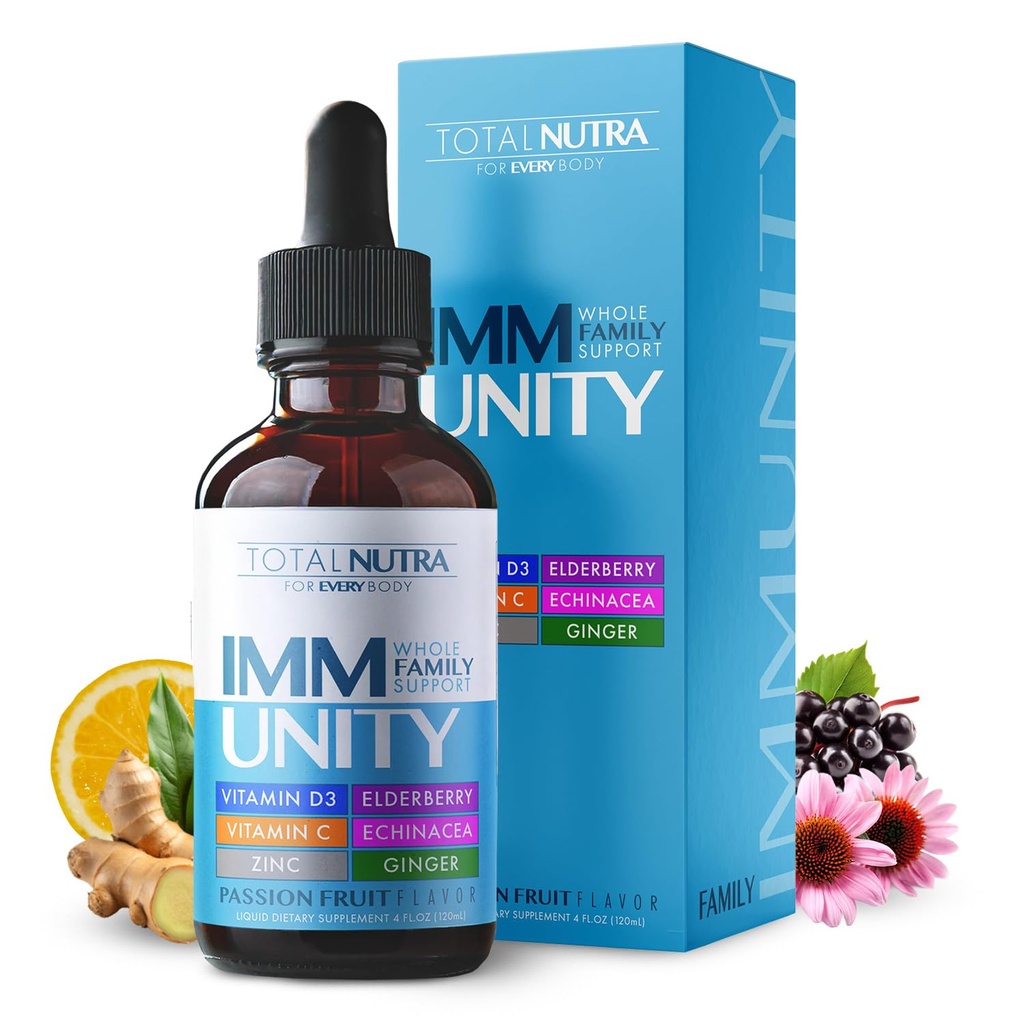 Total Immune 6-in-1 נוזל Multivitamin תוסף | 100% Daily Zinc, ויטמין D3, ויטמין C Immunity Drops ויטמין נוזלי