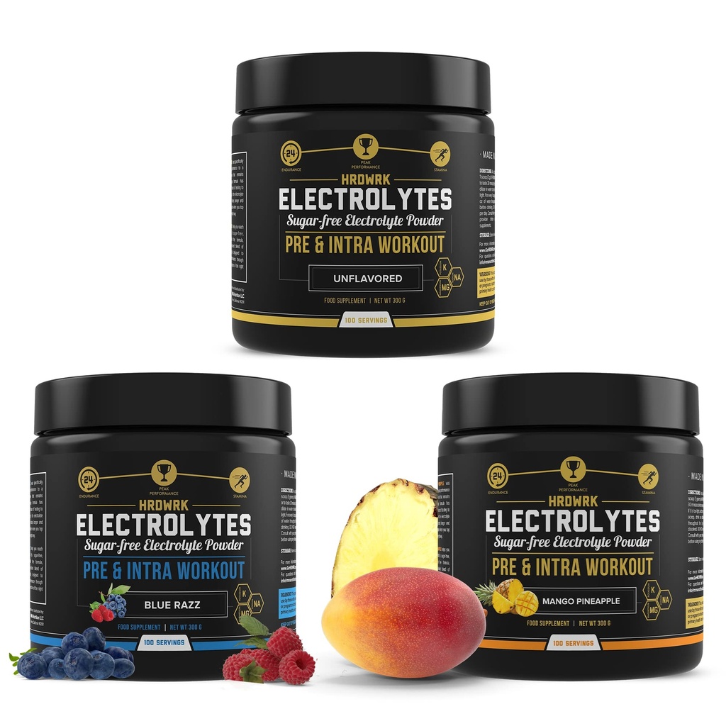 MMA Nutrition HRDWRK - 100 משרתות Keto Electrolytes אבקת hydrotion סוכר חינם - אבקת אלקטרוליטית כדי Boost Endurance ולהפחית Fatigue עם אלקטרוליטס קבוצה של 3