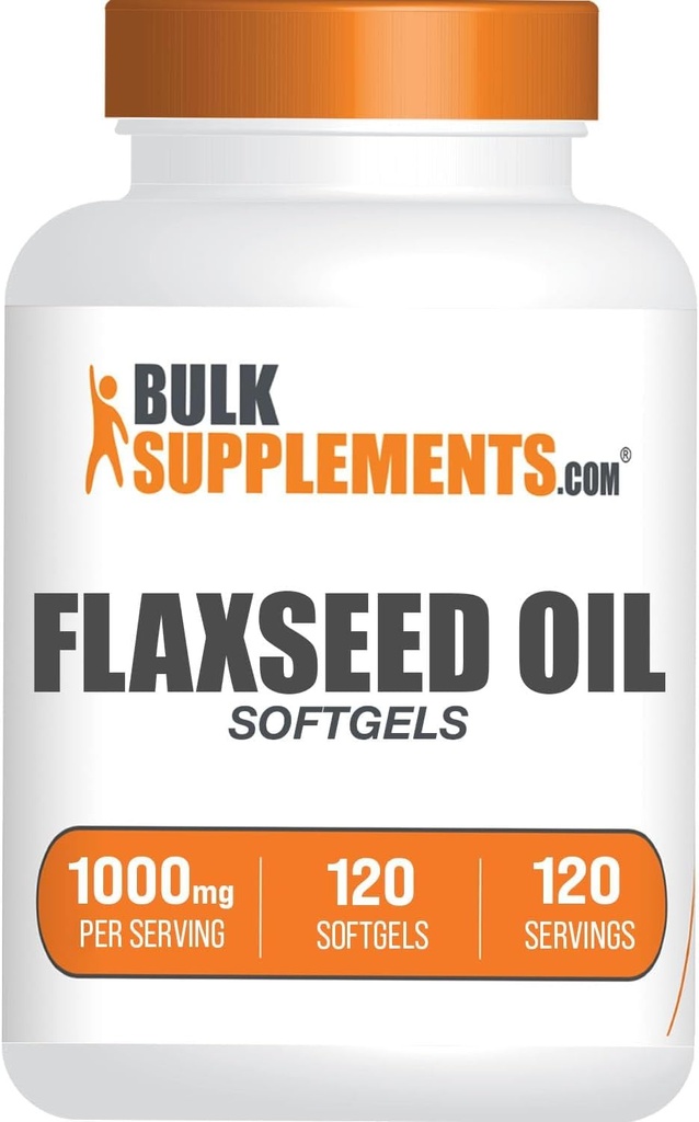 BulkSupplements.com Flaxseed Oil Softgels - תוסף לשומן, Flaxseed Oil 1000 מ"ג Softgels - Herbal Supplement, Gluten Free, 1 Softgel לכל המשרת, הרוזן 120 (Pack of 1)