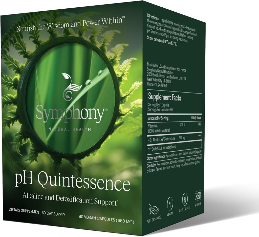 בריאות טבעית בינלאומית pH Quintesence - 40:1 אלפאפילה ריכוז - 90 קפסולות טבעוניות (30 יום אספקה) - Alkaline The Body, Balance pH ותמיכה Detoxa