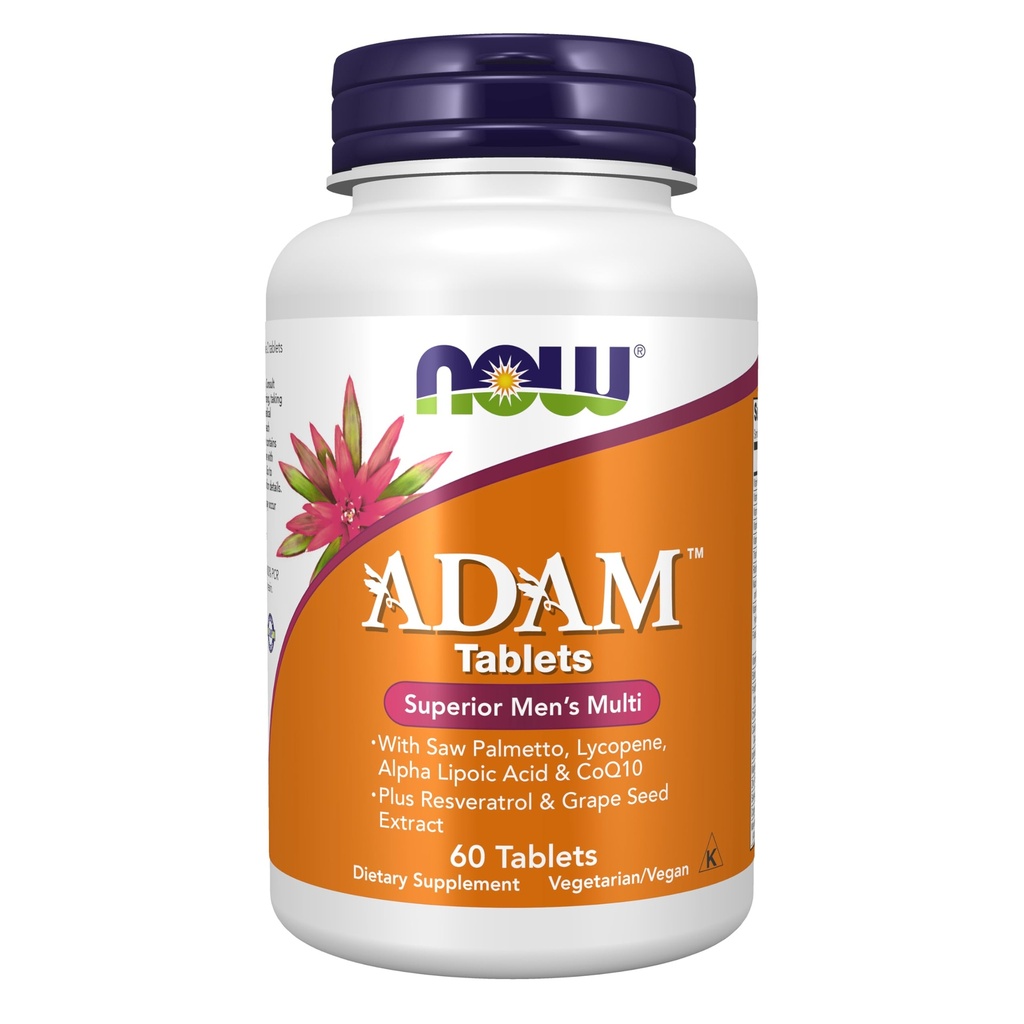 Now Foods Supplements, ADAMTM Men's Multivitamin with Saw Palmetto, Lycopene, Alpha Lipoic Acid ו CoQ10, Plus Natural Resveratrol & Grape Seed Extractd, 60 טבליות