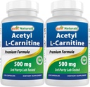 Best Naturals Acetyl L-Carnitine (ALCAR) 500 מ"ג, 120 קפסולות, 120 משרתות - non-GMO ו Gluten Free, 1 קפסולה לשרת (2 Pack)