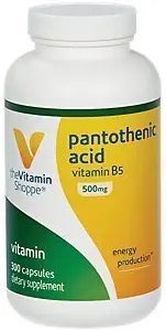 ויטמין Shoppe Pantothenic Acid 500MG, עם ויטמין B5, תומך ייצור אנרגיה שיער, עור, ציפורניים, פעם יומית (300 קפסולות)