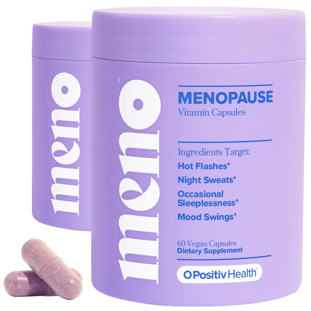 O Positiv MENO ויטמינים עבור Menopause - תוספת חינם הורמונים עבור נשים - שחור Cohosh & Ashwagandha KSM-66 - עוזר Relieve Hot Flashes, Nights Sweat, Mood Swings - 30 משרתים (Pack of 2)