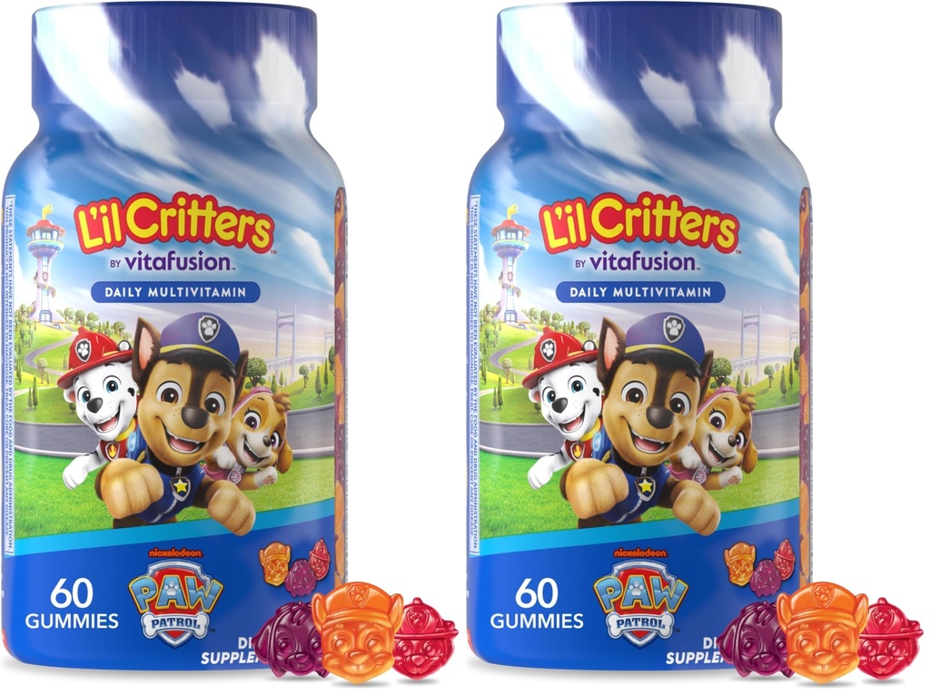 L'il Critters Paw Patrol Gummy Vites Daily Gummy Multivitamin לילדים, ויטמין C, D3 עבור Immune Support Cherry, Orange ו-Blueberry Flavors, 60 חניכיים (Pack of 2)