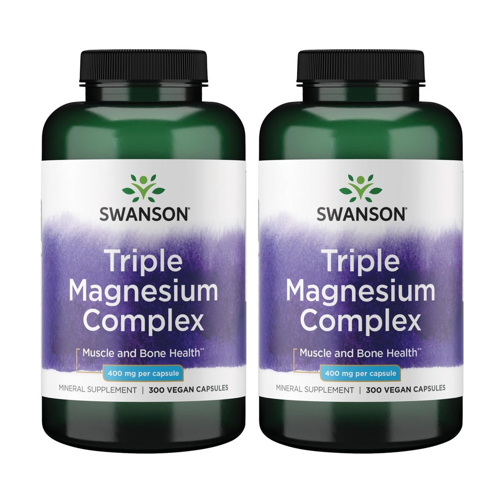 Swanson Triple Magnesium Complex - מינרלים תוספת - תמיכה טבעית - כולל Citrate, Oxide & Aspartate - (300 קפסולות, 400 מ"ג כל, 2 Pack)