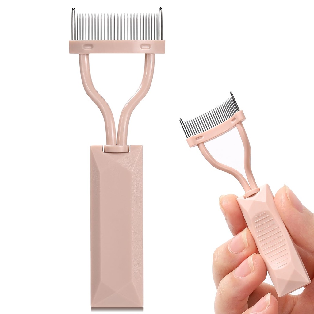 Eyelash Comb Separator, Arc תוכנן Lash Definer Comb איפור Mascara Comb Applicator עם כיסוי, עין Cosmetic Brush Tool (Naked Pink)